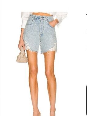 Citizens Of Humanity Light Blue Distressed Button-Fly Denim Shorts
